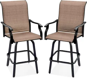 Best Choice Products Set of 2 Swivel Barstools, Bar Height Outdoor Chairs, 360 Rotating Patio Bar Stools w/All-Weather Mesh, 300lb Capacity - Tan