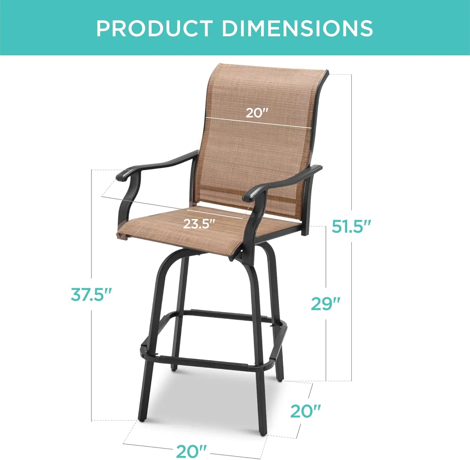 Best Choice Products Set of 2 Swivel Barstools, Bar Height Outdoor Chairs, 360 Rotating Patio Bar Stools w/All-Weather Mesh, 300lb Capacity - Tan
