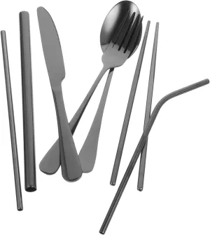 BESTOYARD 1set Stainless Steel Serving Utensil Cutlery Kit Forks Spoons Chopsticks Straws for Dining Camping and Picnics Portable and for Everyday Use