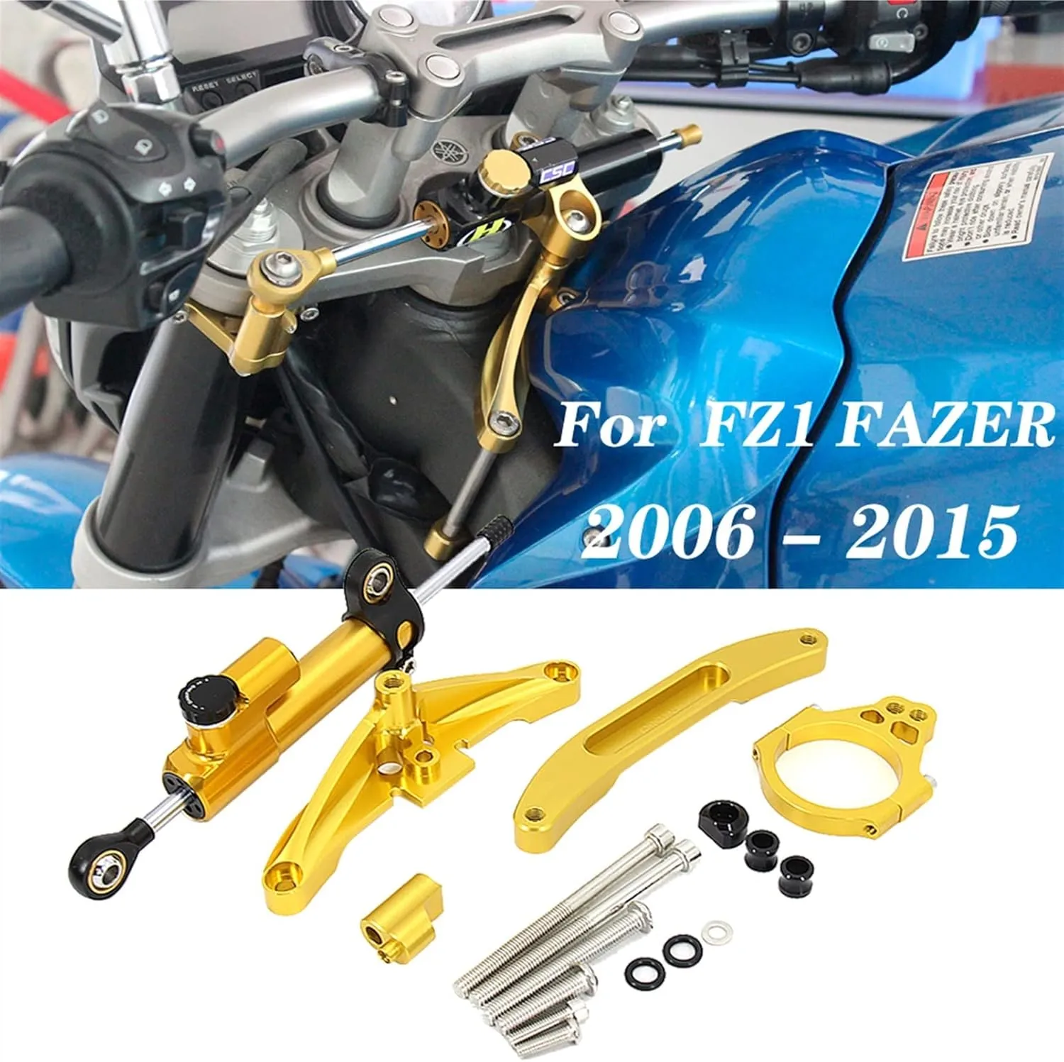 BIK Stabilizer Linear Dampers Mounting Support For Yamaha FZ1 FAZER Motorcycle CNC Aluminum Steering Damper Bracket Set (Color : A Titanium)