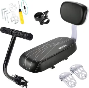 Bike Child Seat Kit, Included Bike Rear Seat Cushion with Safety Cycling Backrest   Backseat Armrest Handrail   Foldable Hidden Bicycle Footrests   Universal Handlebar Bell   Installing Tools