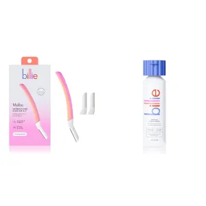 Billie Dermaplane Starter Kit - Reusable Handle   3 Refill Blades - Remove Facial Hair, Shape Brows   Whipped Shave Cream - Lavender & Bergamot Scent