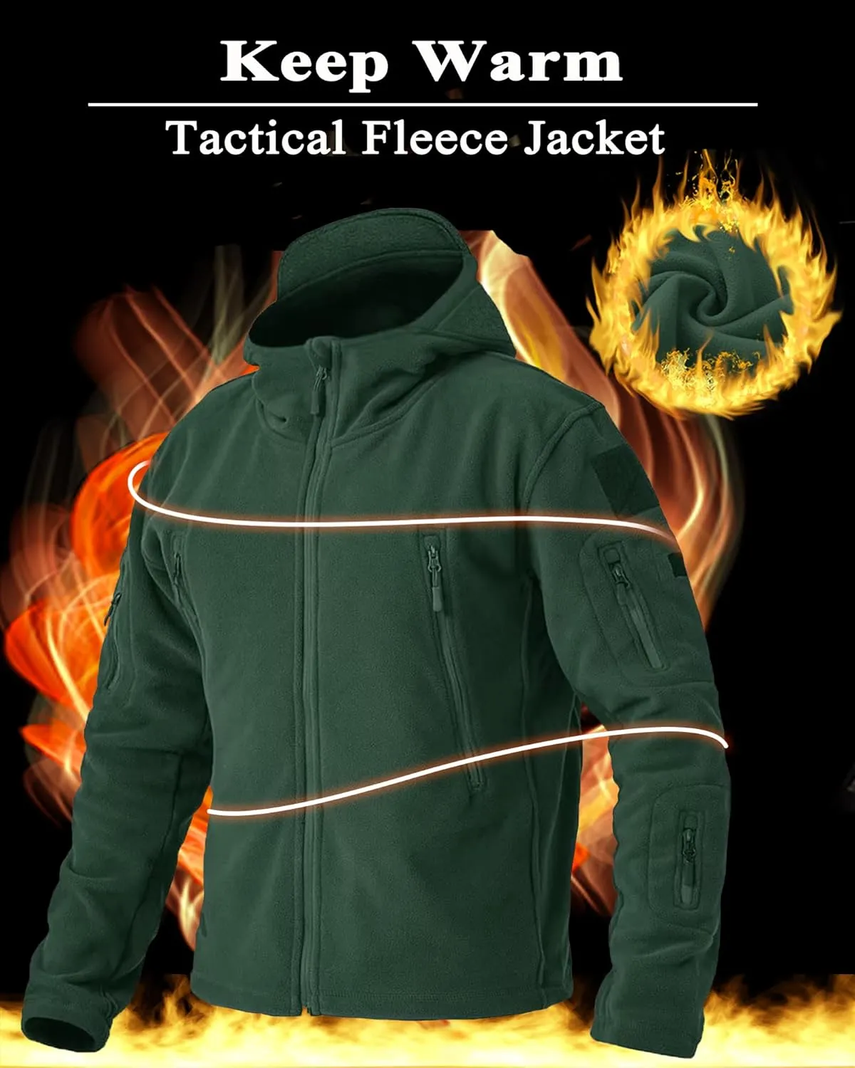 BIYLACLESEN Men's Winter Fleece Jackets Hooded Warm Military Tactical Coats Sport Outdoor Fleece Jacket Coats