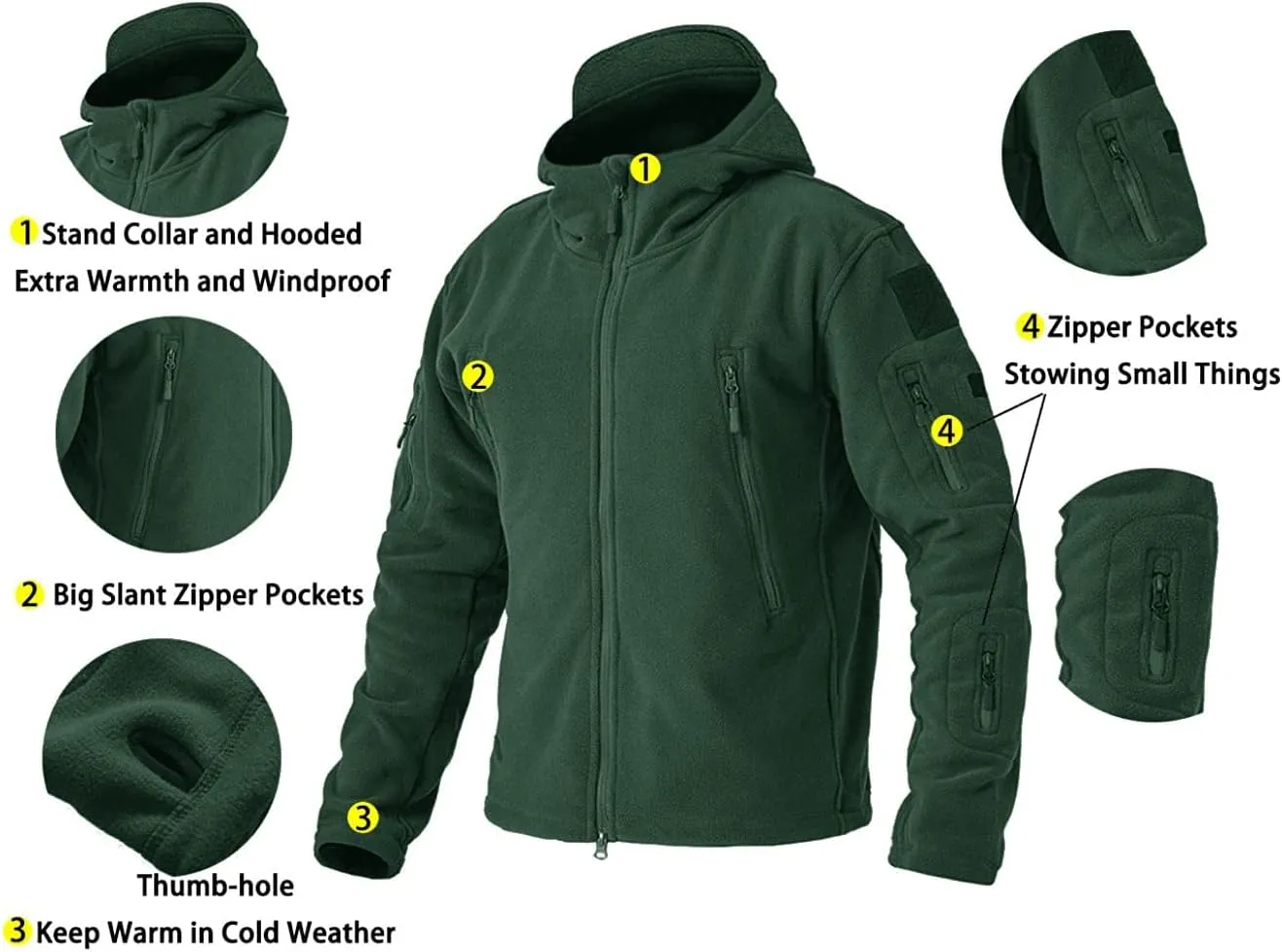 BIYLACLESEN Men's Winter Fleece Jackets Hooded Warm Military Tactical Coats Sport Outdoor Fleece Jacket Coats