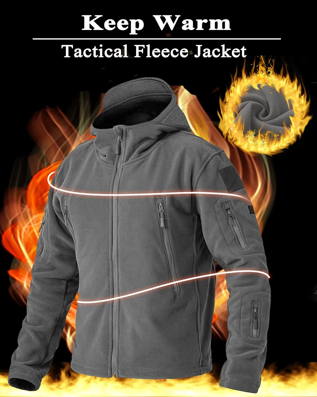 BIYLACLESEN Men's Winter Fleece Jackets Hooded Warm Military Tactical Coats Sport Outdoor Fleece Jacket Coats