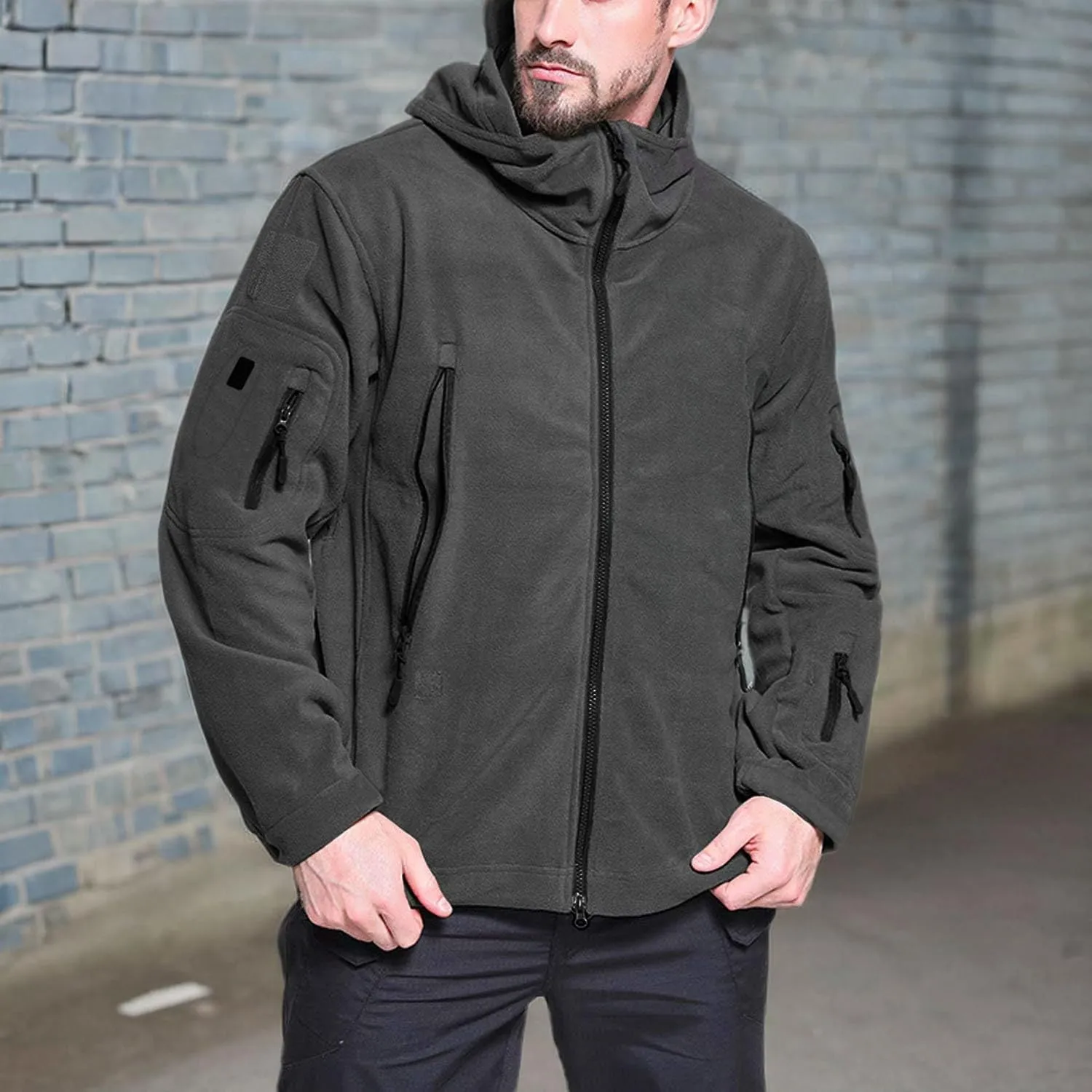 BIYLACLESEN Men's Winter Fleece Jackets Hooded Warm Military Tactical Coats Sport Outdoor Fleece Jacket Coats