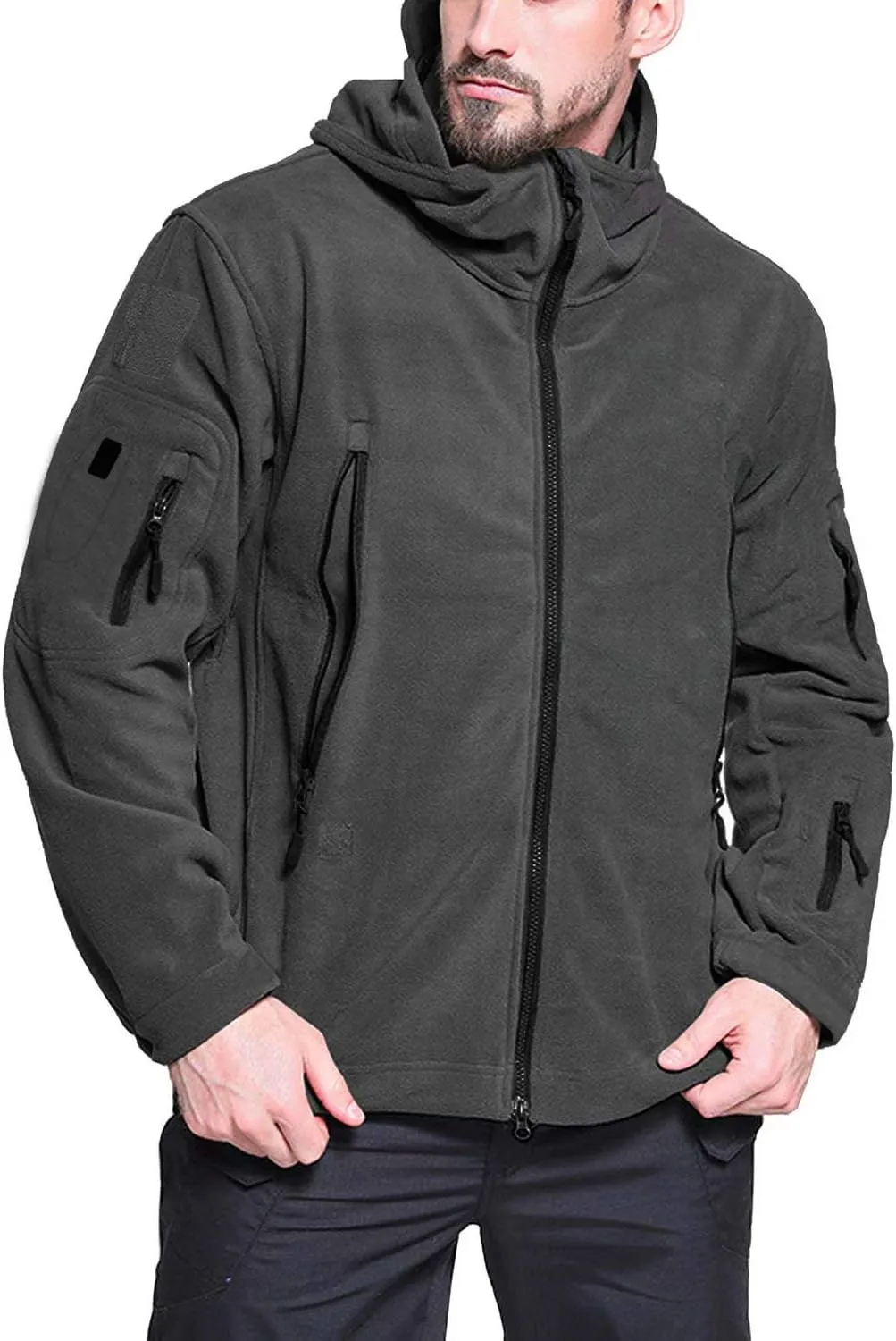 BIYLACLESEN Men's Winter Fleece Jackets Hooded Warm Military Tactical Coats Sport Outdoor Fleece Jacket Coats