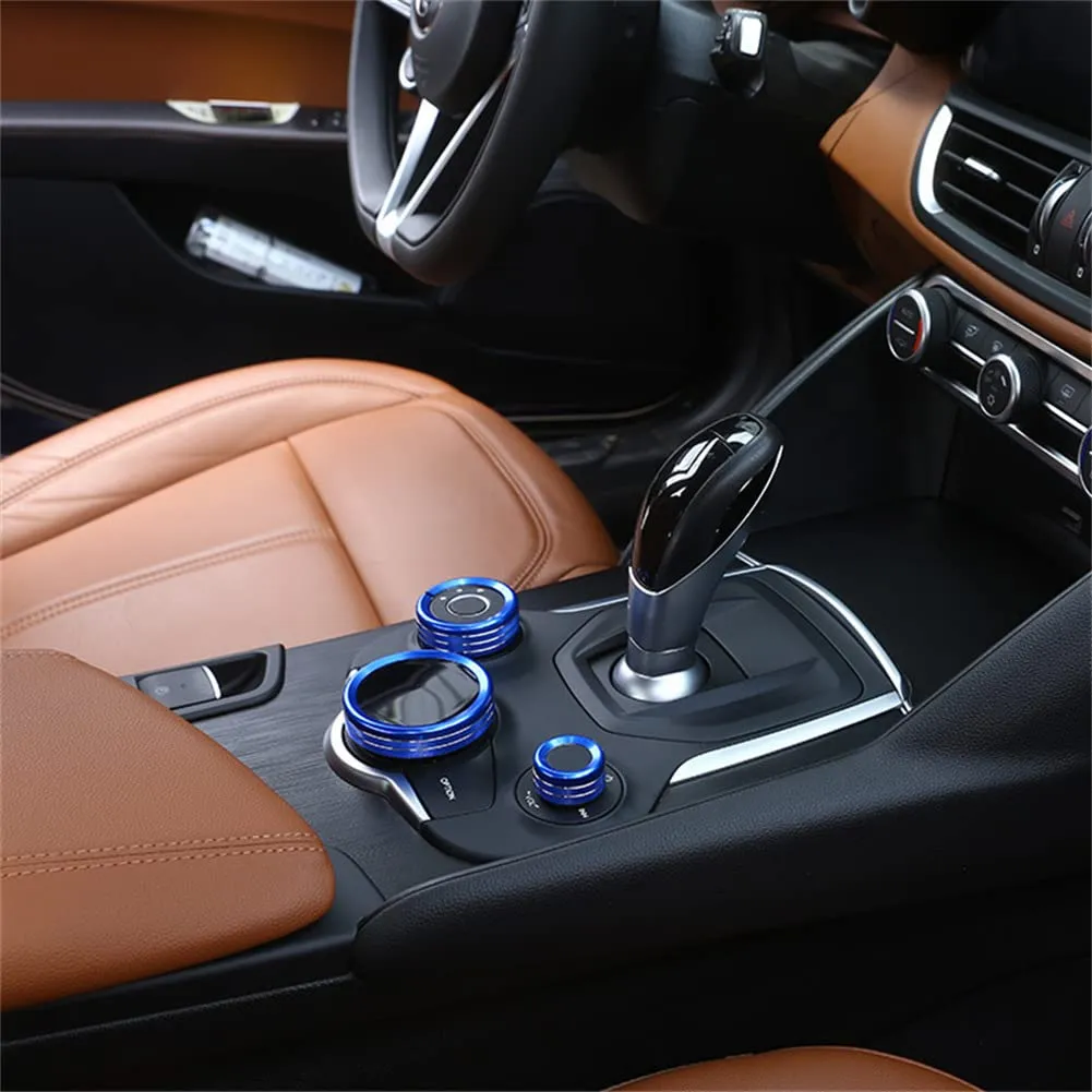 Blue Car Center Control Multimedia Knob Ring Trim Decoration Fit for Alfa Romeo Giulia Stelvio 2017-2019 Auto Accessory