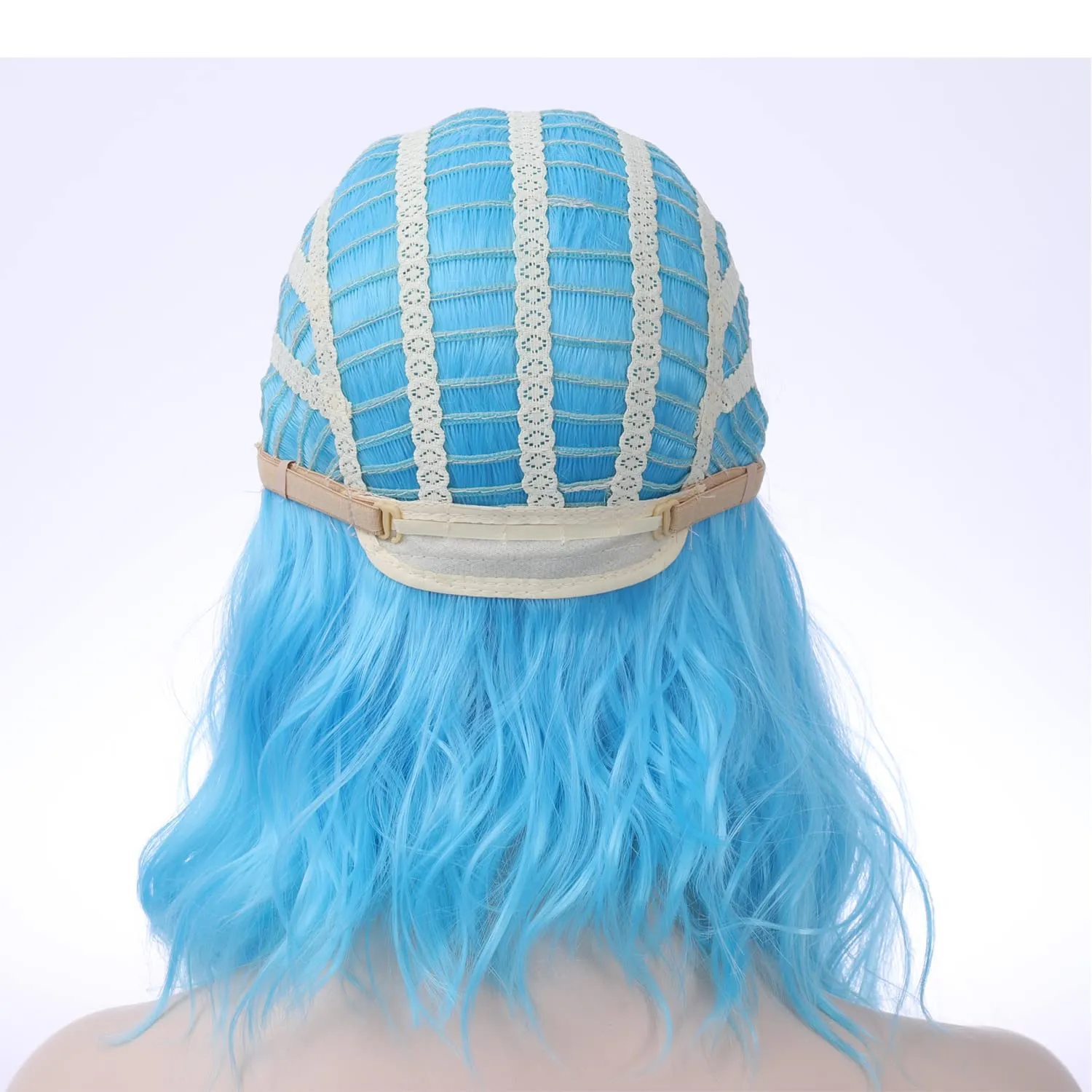 Blue Wig for Women Short Wavy Sky Blue Bob Wig with Bangs Women Girls Heat Resistant Synthetic Wigs