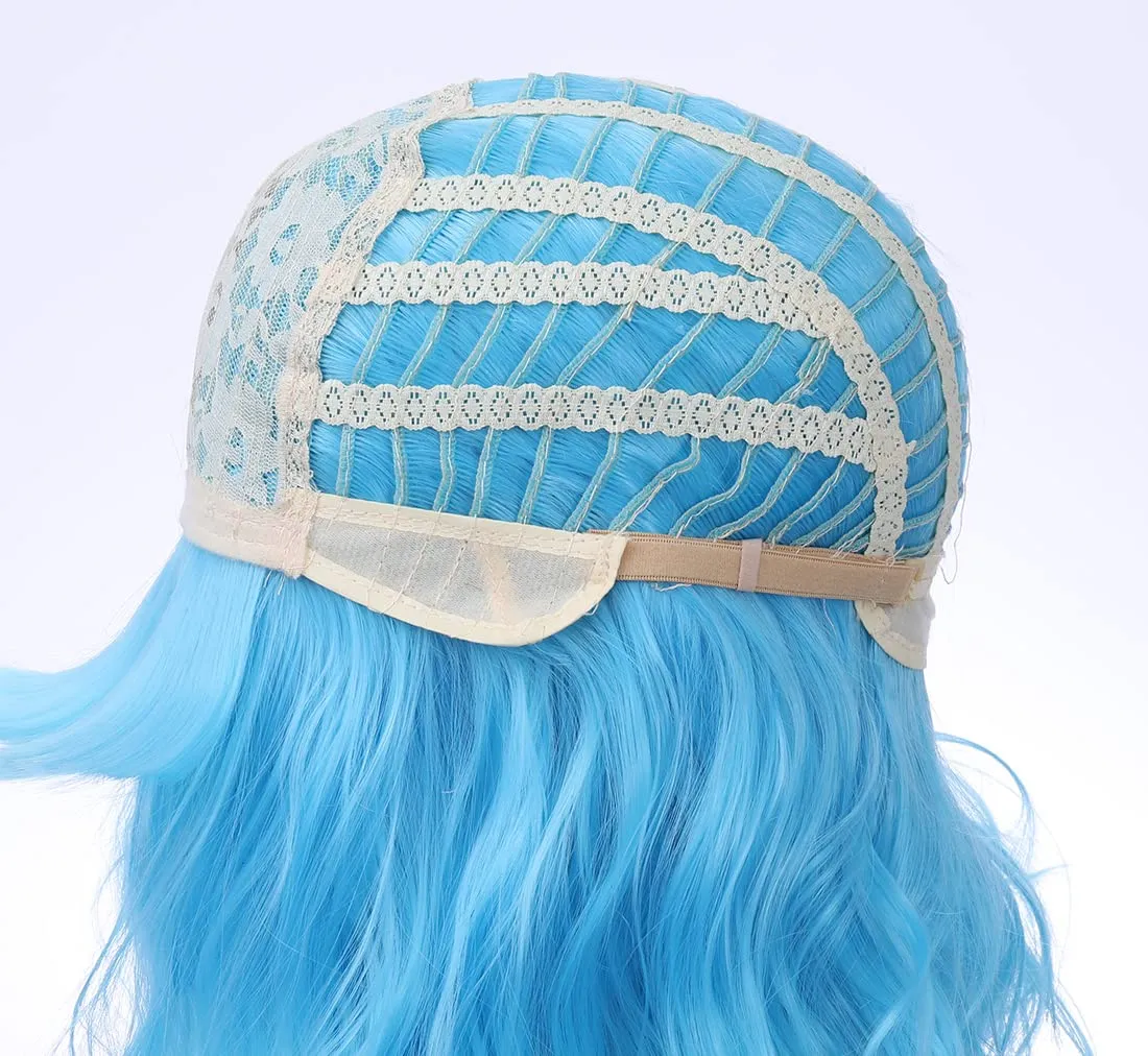 Blue Wig for Women Short Wavy Sky Blue Bob Wig with Bangs Women Girls Heat Resistant Synthetic Wigs