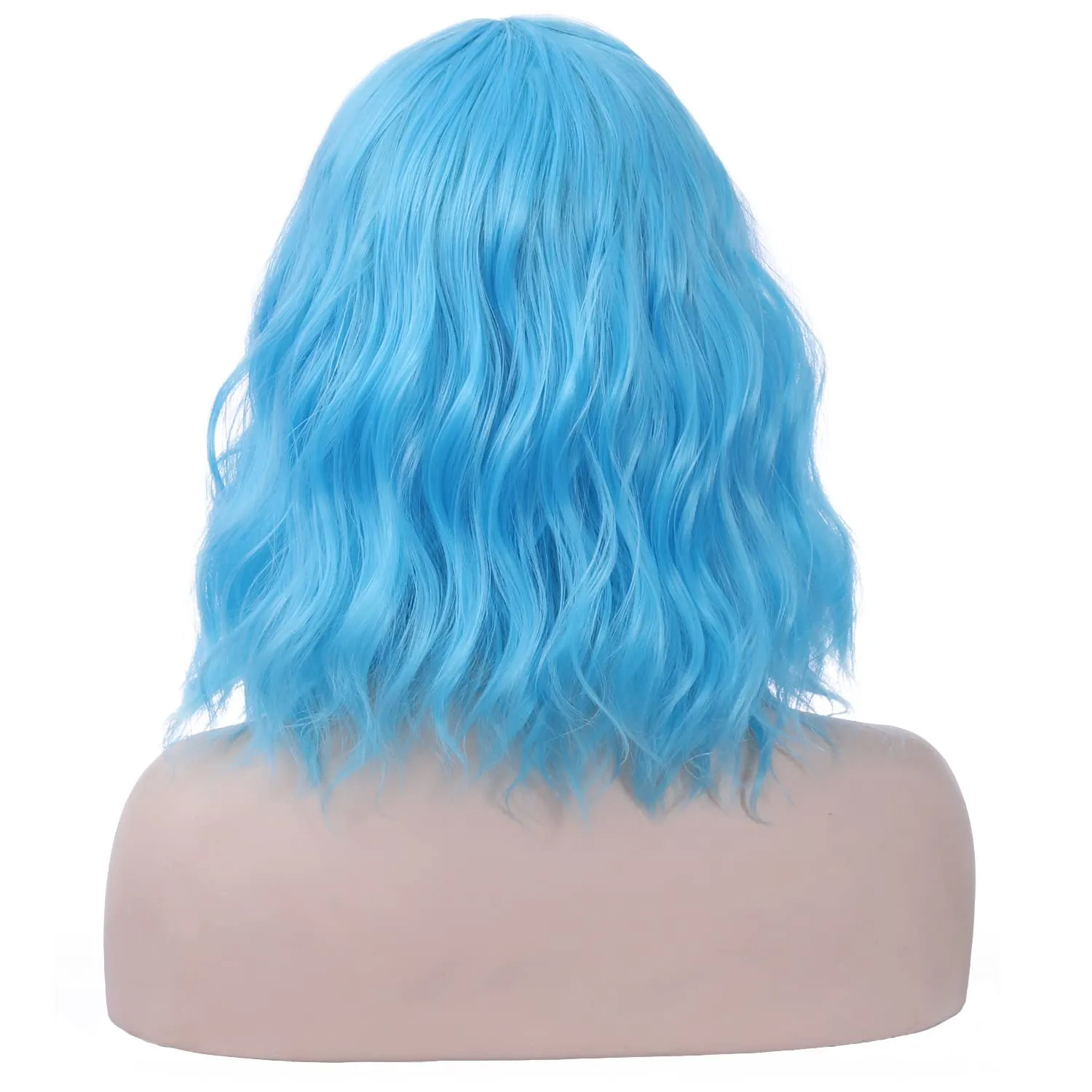 Blue Wig for Women Short Wavy Sky Blue Bob Wig with Bangs Women Girls Heat Resistant Synthetic Wigs