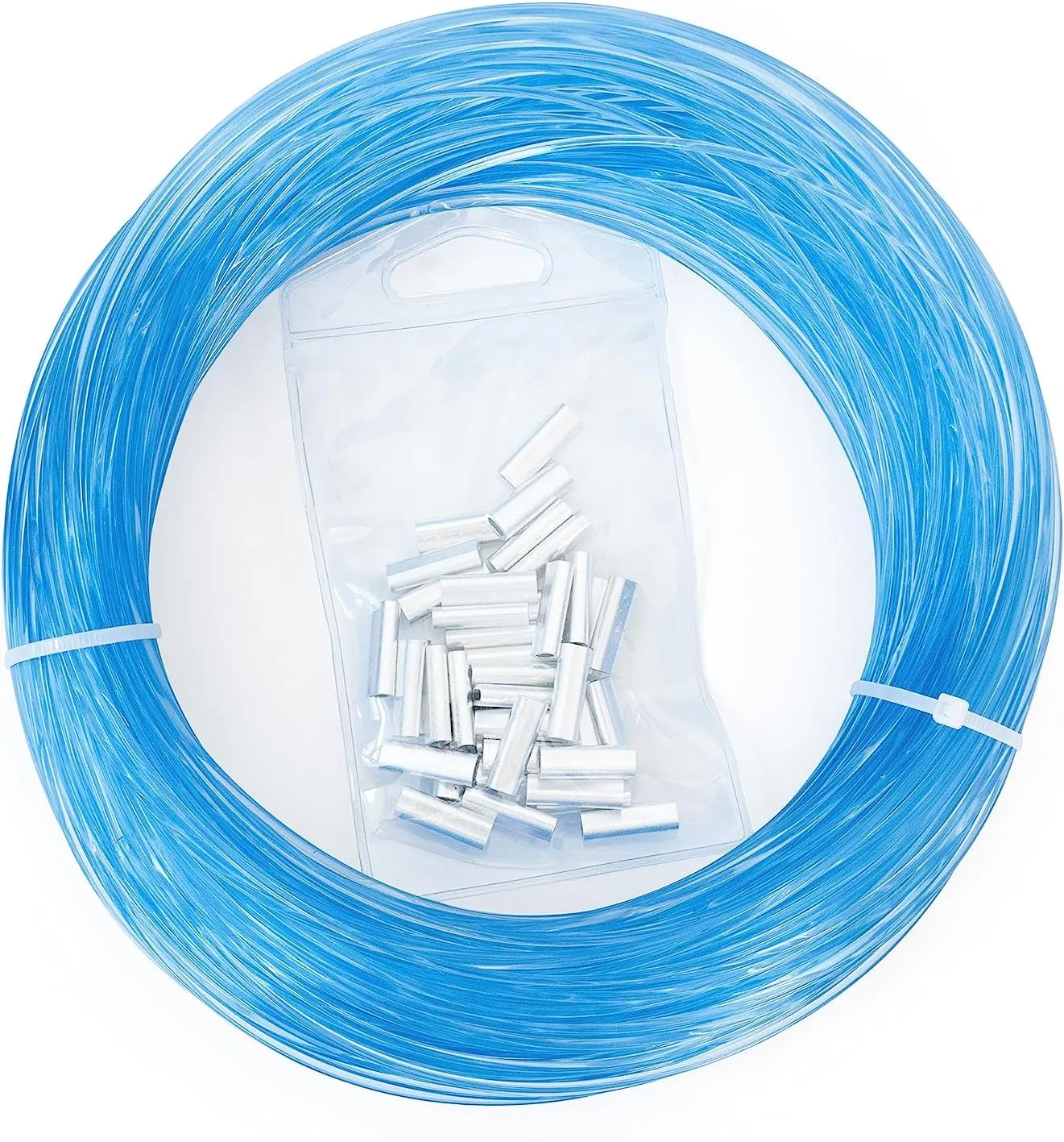 BLUEWING 50/100yd Outrigger Line Rigging Kit Mono with 20pcs/40pcs Aluminum Sleeve Crimps and 1.9mm 400LB Test Monofilament Fishing