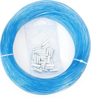 BLUEWING 50/100yd Outrigger Line Rigging Kit Mono with 20pcs/40pcs Aluminum Sleeve Crimps and 1.9mm 400LB Test Monofilament Fishing