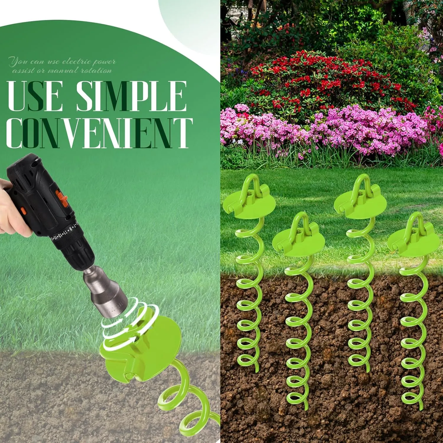 Blulu 8 Sets Spiral Ground Anchor 16 Inch Trampoline Anchors Spiral Stakes Stakes Screw in Ground Heavy Duty Anchor Kit for Trampoline,securing Dogs, Tents, Canopies, Car Ports, Swing(Green)