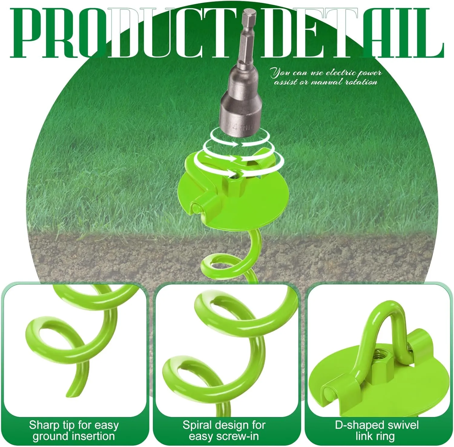 Blulu 8 Sets Spiral Ground Anchor 16 Inch Trampoline Anchors Spiral Stakes Stakes Screw in Ground Heavy Duty Anchor Kit for Trampoline,securing Dogs, Tents, Canopies, Car Ports, Swing(Green)