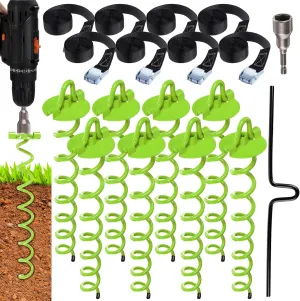 Blulu 8 Sets Spiral Ground Anchor 16 Inch Trampoline Anchors Spiral Stakes Stakes Screw in Ground Heavy Duty Anchor Kit for Trampoline,securing Dogs, Tents, Canopies, Car Ports, Swing(Green)