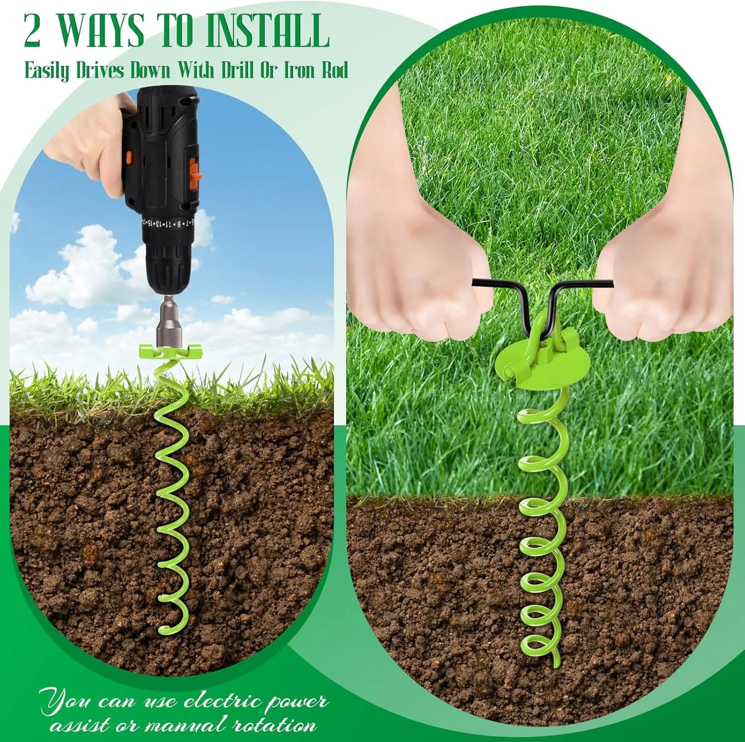 Blulu 8 Sets Spiral Ground Anchor 16 Inch Trampoline Anchors Spiral Stakes Stakes Screw in Ground Heavy Duty Anchor Kit for Trampoline,securing Dogs, Tents, Canopies, Car Ports, Swing(Green)