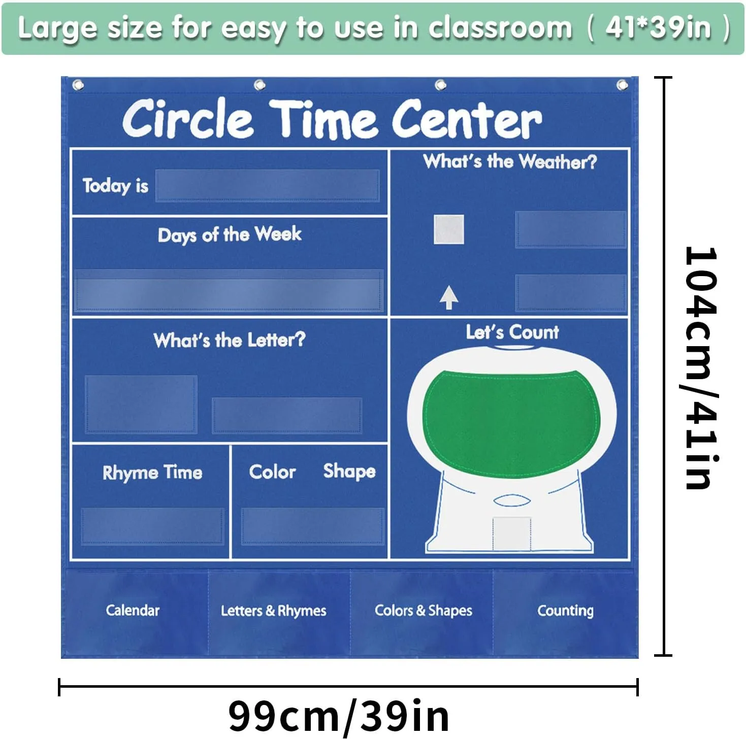 Boczif Circle Time Learning Center Pocket Chart for Classroom, Educational Teaching Materials Learning Calendar Weather Number Counting Letter Color Shape Wording Rhyme Pictures
