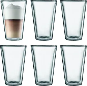 Bodum 13.5oz Canteen Double Wall High-Heat Borosilicate Glass, Set of 6, Clear