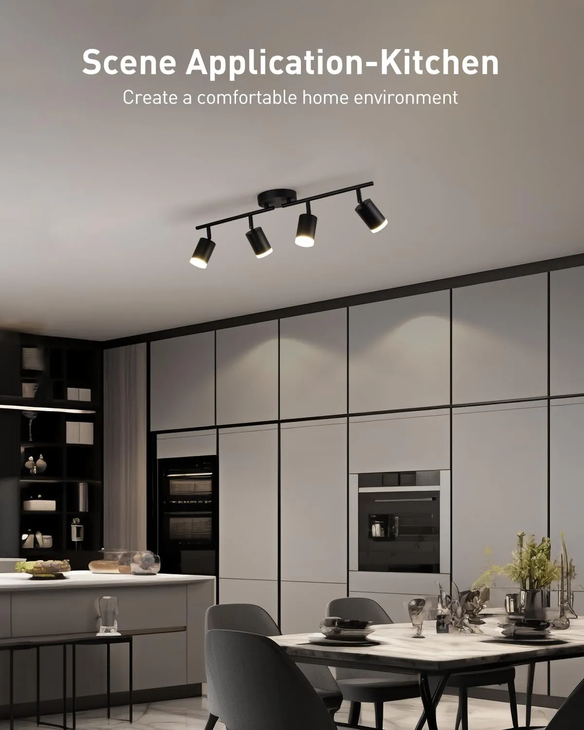 Bojim Flexible Led Track Lighting, 4-Light Black Track Lighting Fixtures Ceiling, Ceiling Spotlight with Foldable Light Arms for Kitchen, Closet, Bedroom(GU10 Socket, Bulbs Not Included)