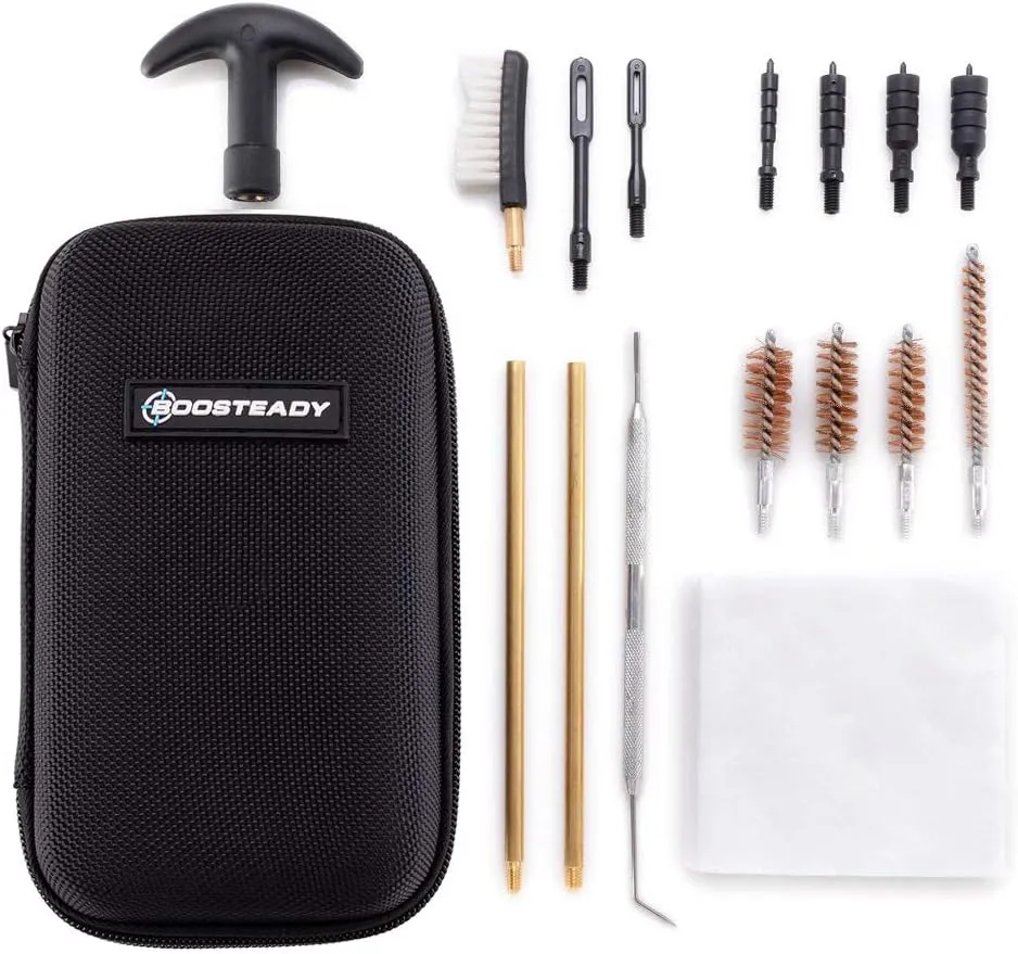 BOOSTEADY Universal Handgun Cleaning kit .22.357/.38/9mm.45 Caliber Pistol Cleaning Kit Brush Jag with Flexible Coated Cable and Empty Bottle in Zippered Case