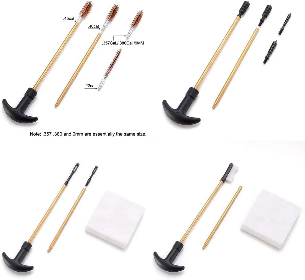 BOOSTEADY Universal Handgun Cleaning kit .22.357/.38/9mm.45 Caliber Pistol Cleaning Kit Brush Jag with Flexible Coated Cable and Empty Bottle in Zippered Case