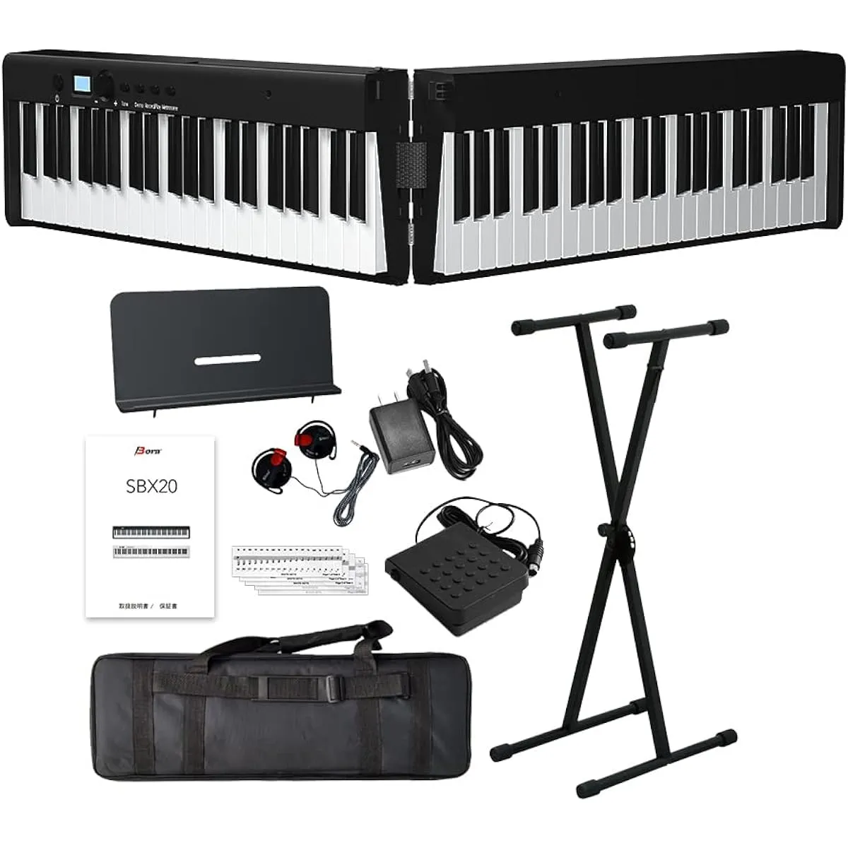 BORA Folding Electronic Piano 88 Keys Keyboard X Stand Set Slim Body Rechargeable Portable Beginner Black Space Saving Light Thin Shimamura Musical Instruments Original
