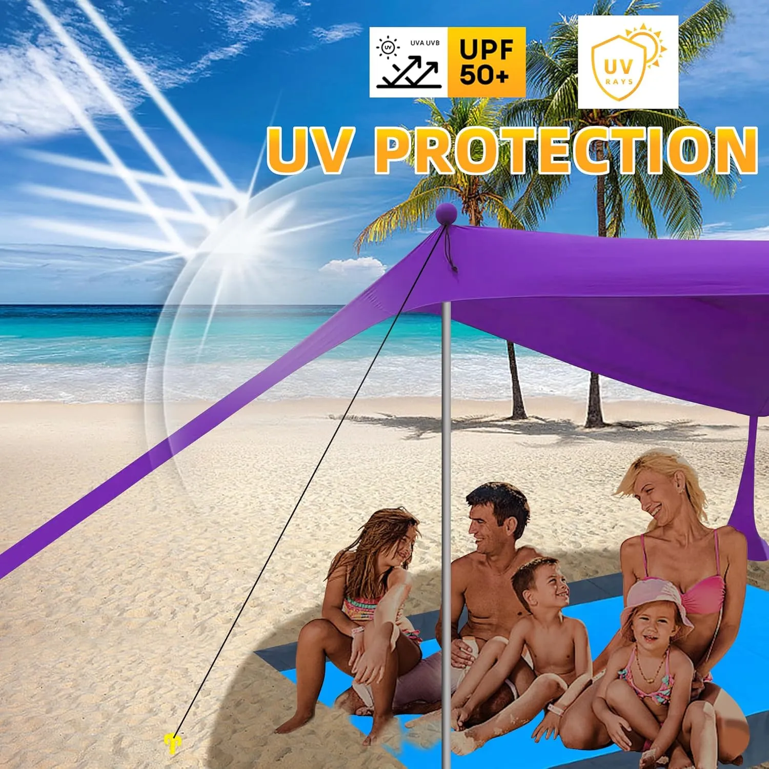 BOTINDO Family Beach Tent Canopy Sun Shade, Pop Up Grande Beach Tent Sun Shelter Stability 4 Poles with Portable Carry Bag Outdoor Shade for Fishing Backyard Camping (Purple, 10x10FT 4Pole)