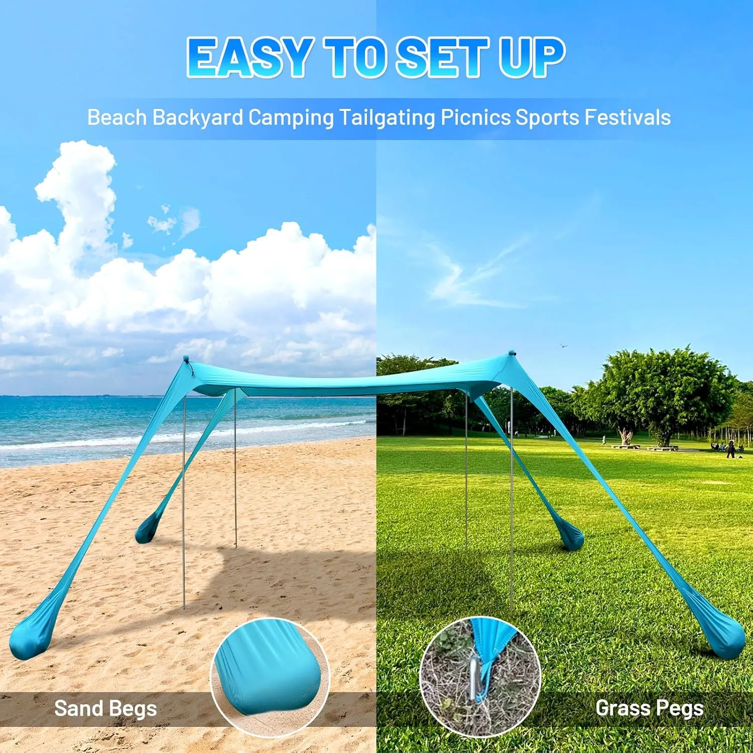 BOTINDO Family Beach Tent Canopy Sun Shade, Pop Up Grande Beach Tent Sun Shelter Stability 4 Poles with Portable Carry Bag Outdoor Shade for Fishing Backyard Camping (Purple, 10x10FT 4Pole)