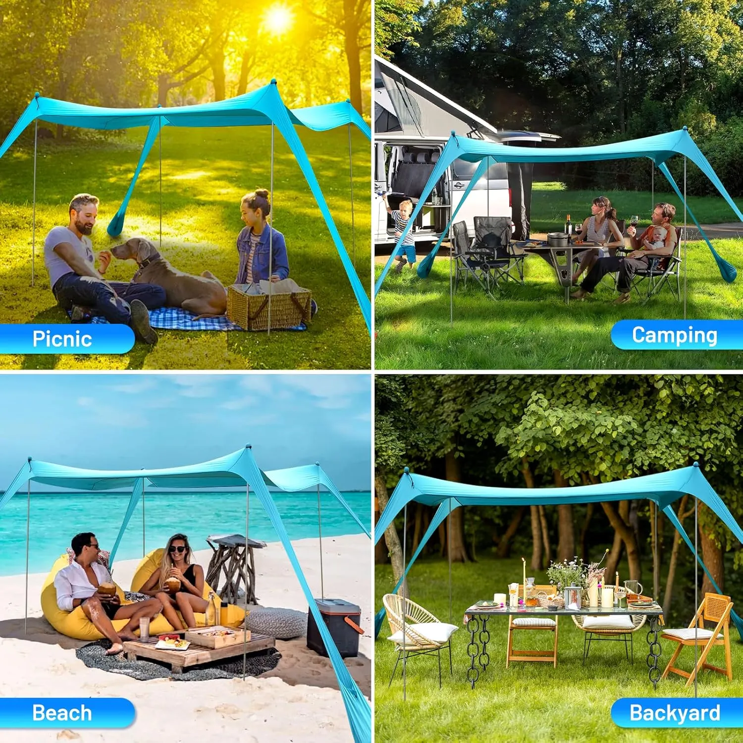 BOTINDO Family Beach Tent Canopy Sun Shade, Pop Up Grande Beach Tent Sun Shelter Stability 4 Poles with Portable Carry Bag Outdoor Shade for Fishing Backyard Camping (Purple, 10x10FT 4Pole)