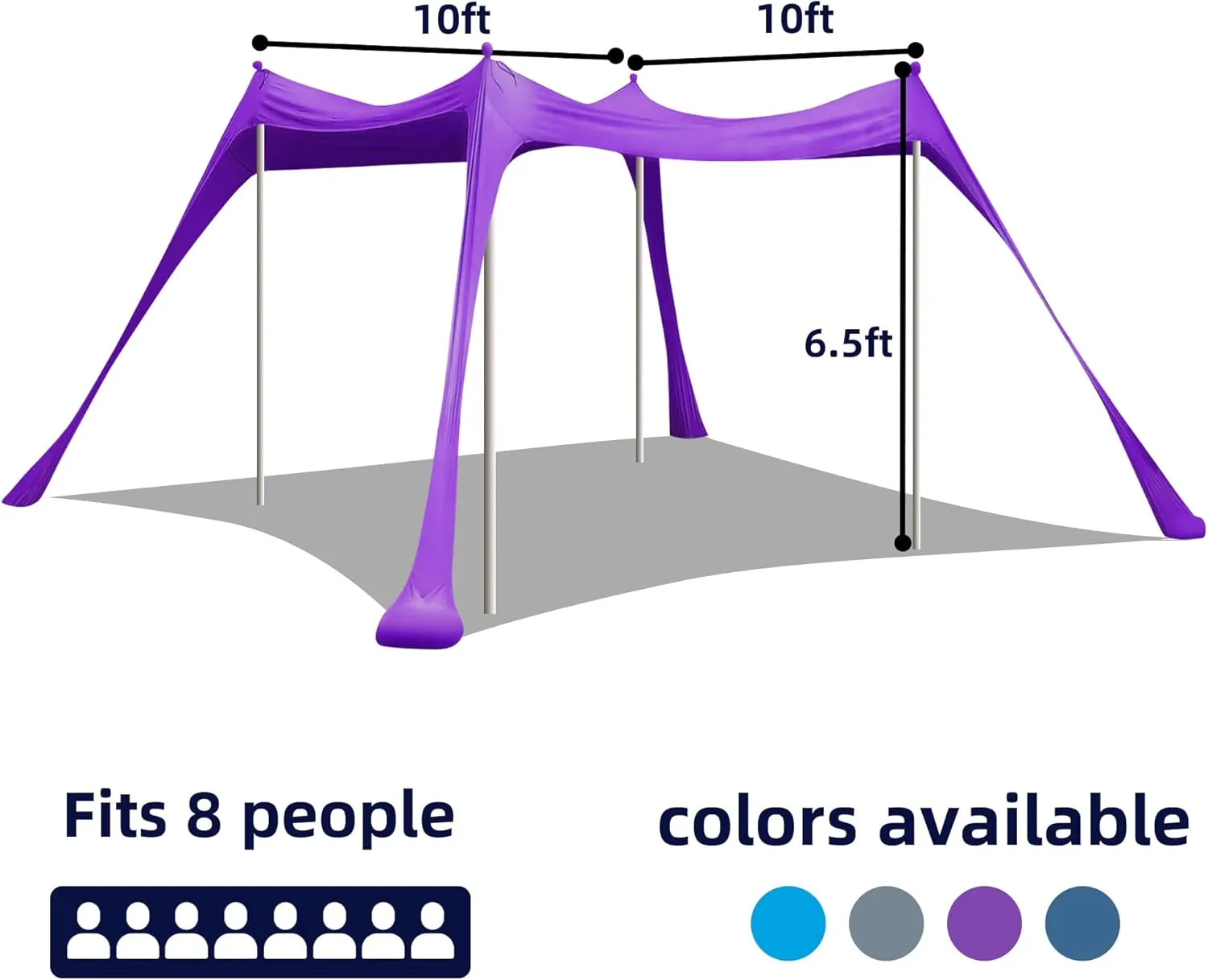 BOTINDO Family Beach Tent Canopy Sun Shade, Pop Up Grande Beach Tent Sun Shelter Stability 4 Poles with Portable Carry Bag Outdoor Shade for Fishing Backyard Camping (Purple, 10x10FT 4Pole)