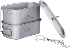 Boundless Voyage Titanium Canteen Mess Kit with Lid and Folding Handle Ultralight Portable Bowl Pot Cup Mug for Outdoor Camping Hiking Backpacking