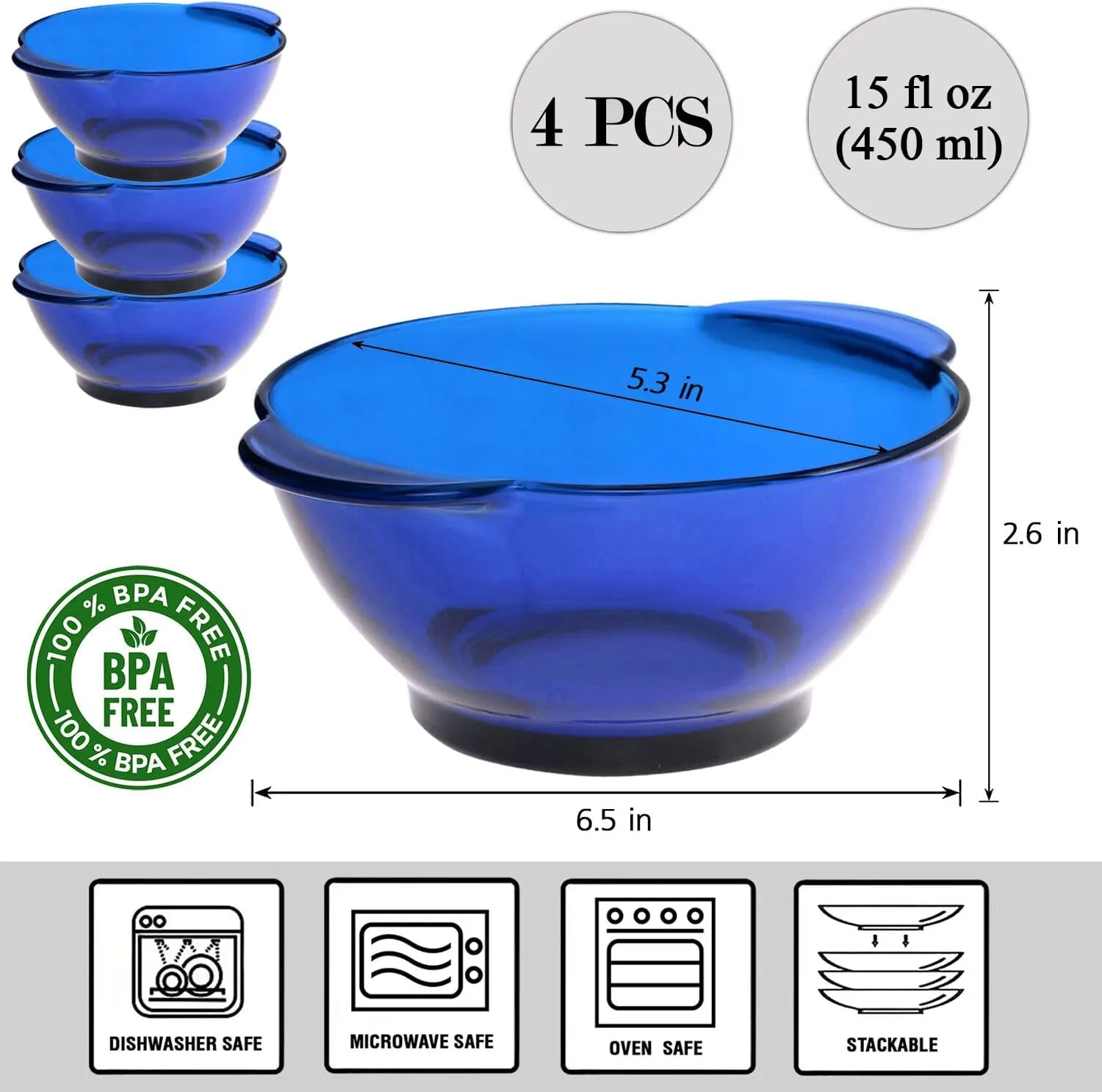 Bowl Sets, Borosilicate Glass Glass Bowl with Handles, Cereal Bowls, Bowls Set for Cereal Soup Salad Pasta Rice Oatmeal,Glass Soup Bowls Set, Set of 4 464368