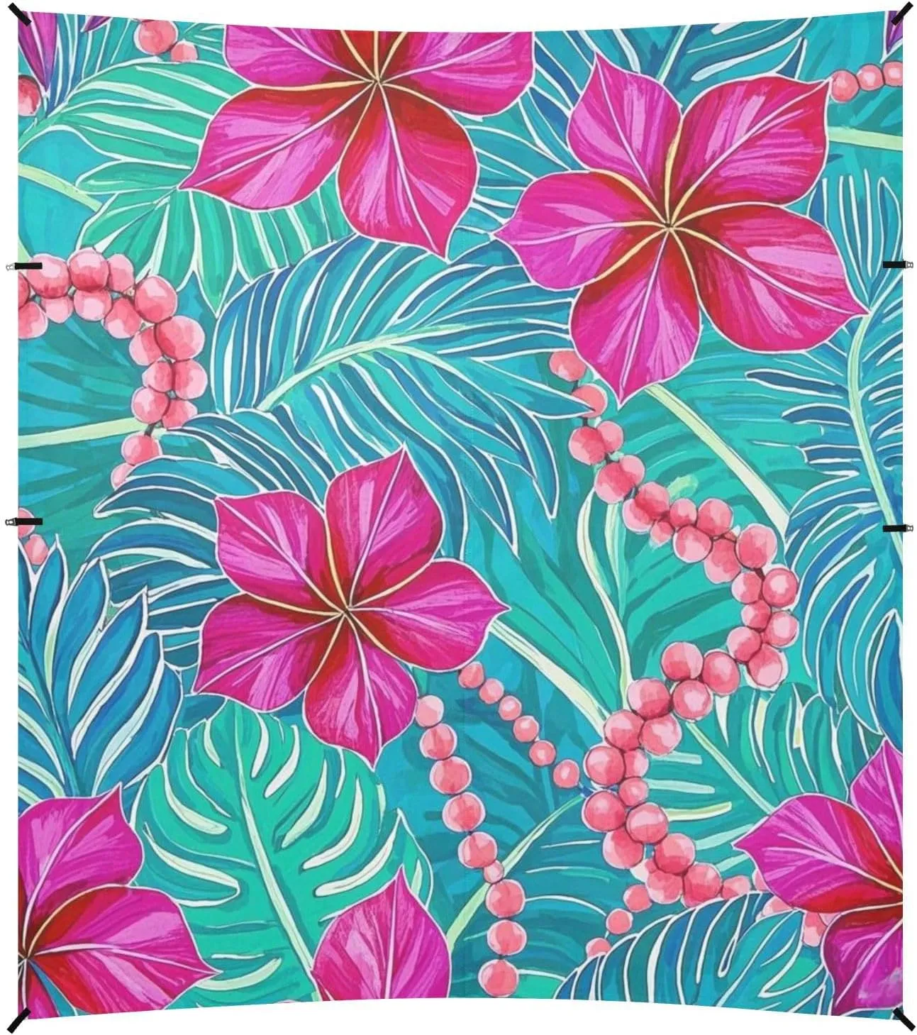 Bright Tropical Leaf Flower Blue Magenta Beach Tent & Canopy UPF50  Water-Resistant Sun Shade with Sandbags & Sand Shovel for Camping, Picnics, Backyard & Fishing