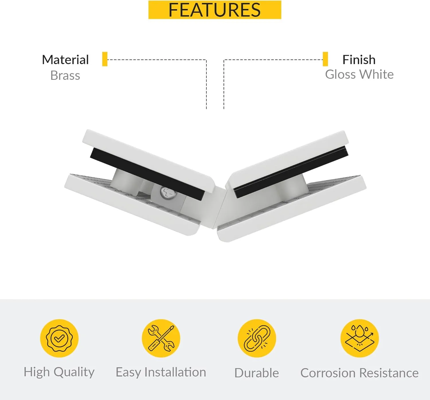 Brixwell H-M135GTG-W Maxum Series Glass to Glass Mount Shower Door Hinge 135 Degree Gloss White