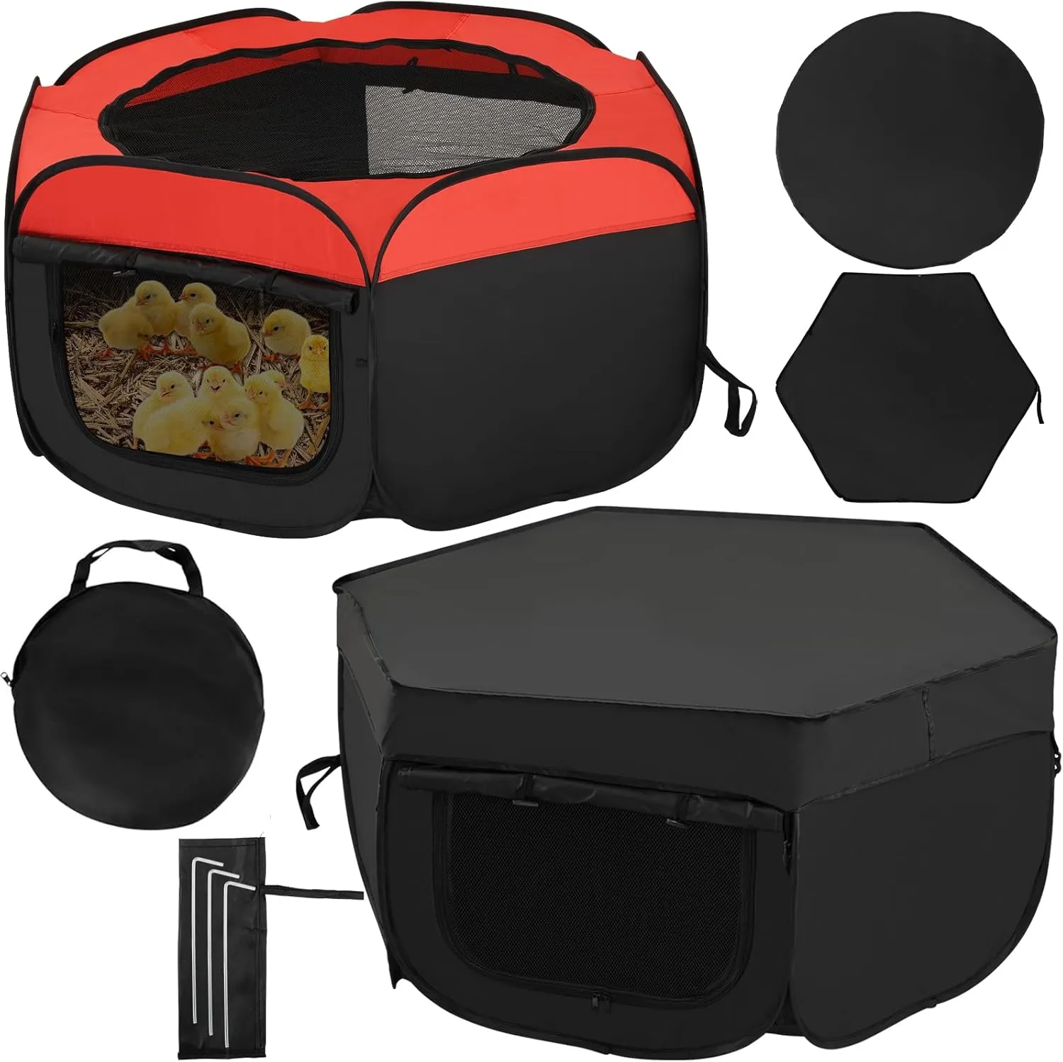 Brooder Box for Chicks with Dual Door 45 x 20 Inch Chick Brooders Box with Cover Chicken Brooder Playpen Brooder Boxs Chick Starter Kit with Storage Bag,Top Cover, Fixed Pegs, Waterproof Mat