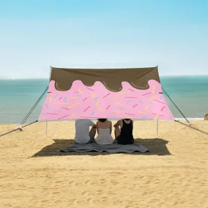 Brown Ice Cream Pink Beach Camping Tent Sun Shelter for Whole Family, Doughnut Funny Beach Shade Canopy with UPF50  UV Protection,Easy Set Up and Carry,Outdoor Shade for Trips, Fishing, Backyard