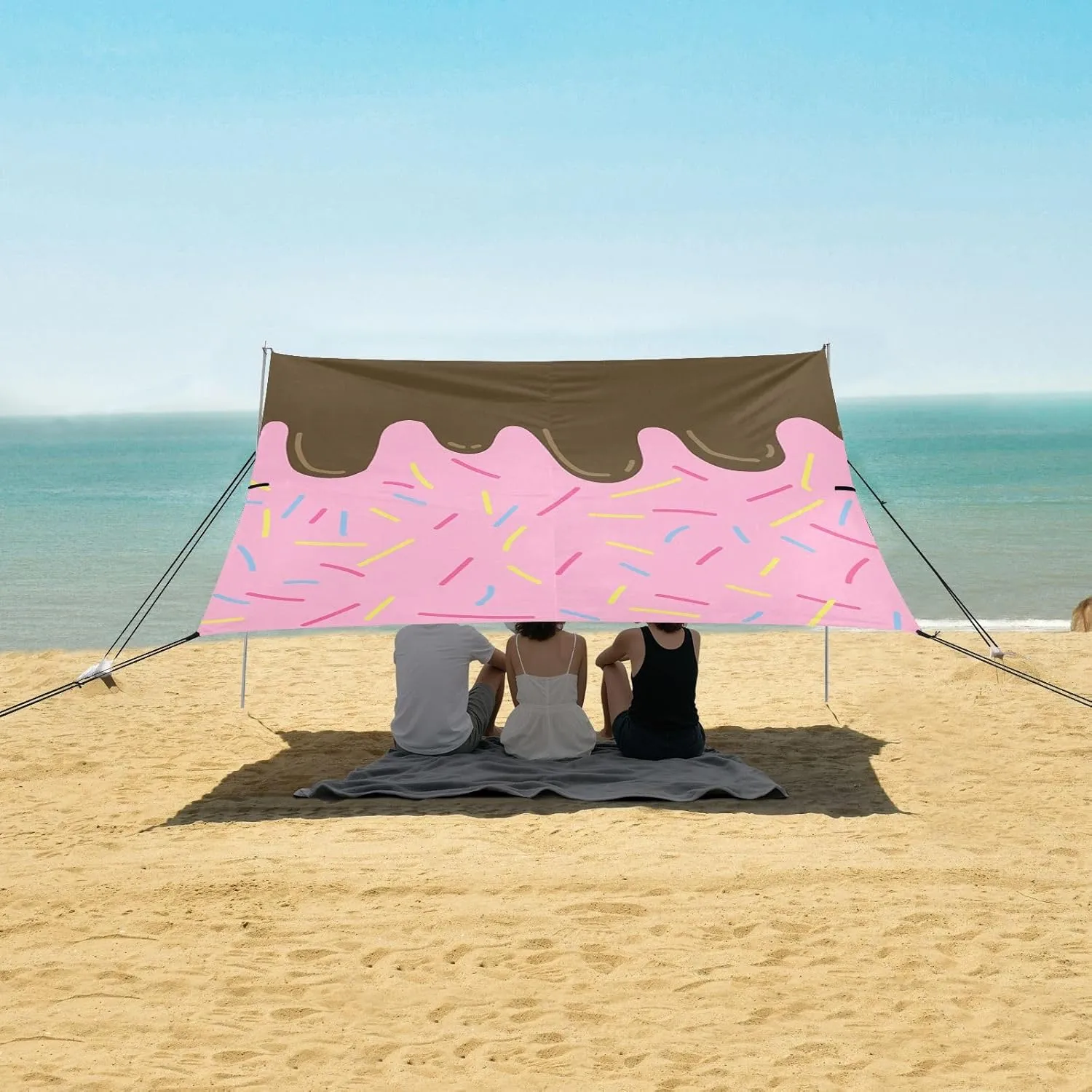 Brown Ice Cream Pink Beach Camping Tent Sun Shelter for Whole Family, Doughnut Funny Beach Shade Canopy with UPF50  UV Protection,Easy Set Up and Carry,Outdoor Shade for Trips, Fishing, Backyard