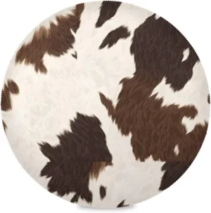 Brown White Cowhide Placemats 15 Inch Round Place Mats Set of 6 Heat Resistant Washable Non-Slip Dining Table Mats for Kitchen Holiday Party Decoration