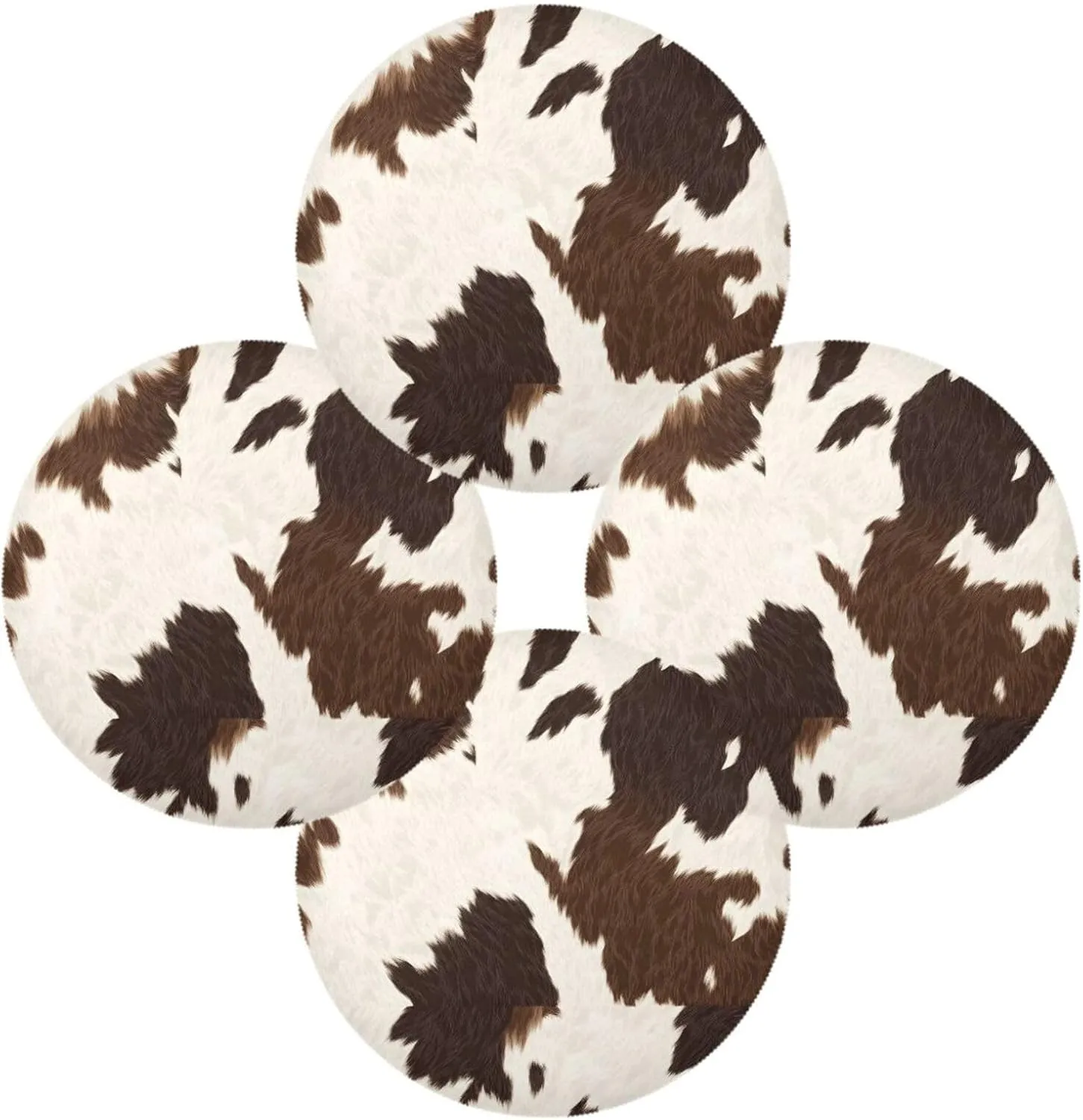 Brown White Cowhide Placemats 15 Inch Round Place Mats Set of 6 Heat Resistant Washable Non-Slip Dining Table Mats for Kitchen Holiday Party Decoration