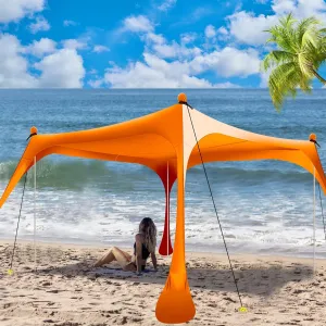 Buheco Beach Tent Pop Up Shade 7x7.5ft Beach Canopy Sun Shelter UPF50  with 4 Foldable Poles-Portable Carrying Bag-Sand Shovel-Ground Pegs-Windproof Ropes for Outdoor Family Camping-Fishing- Picnic