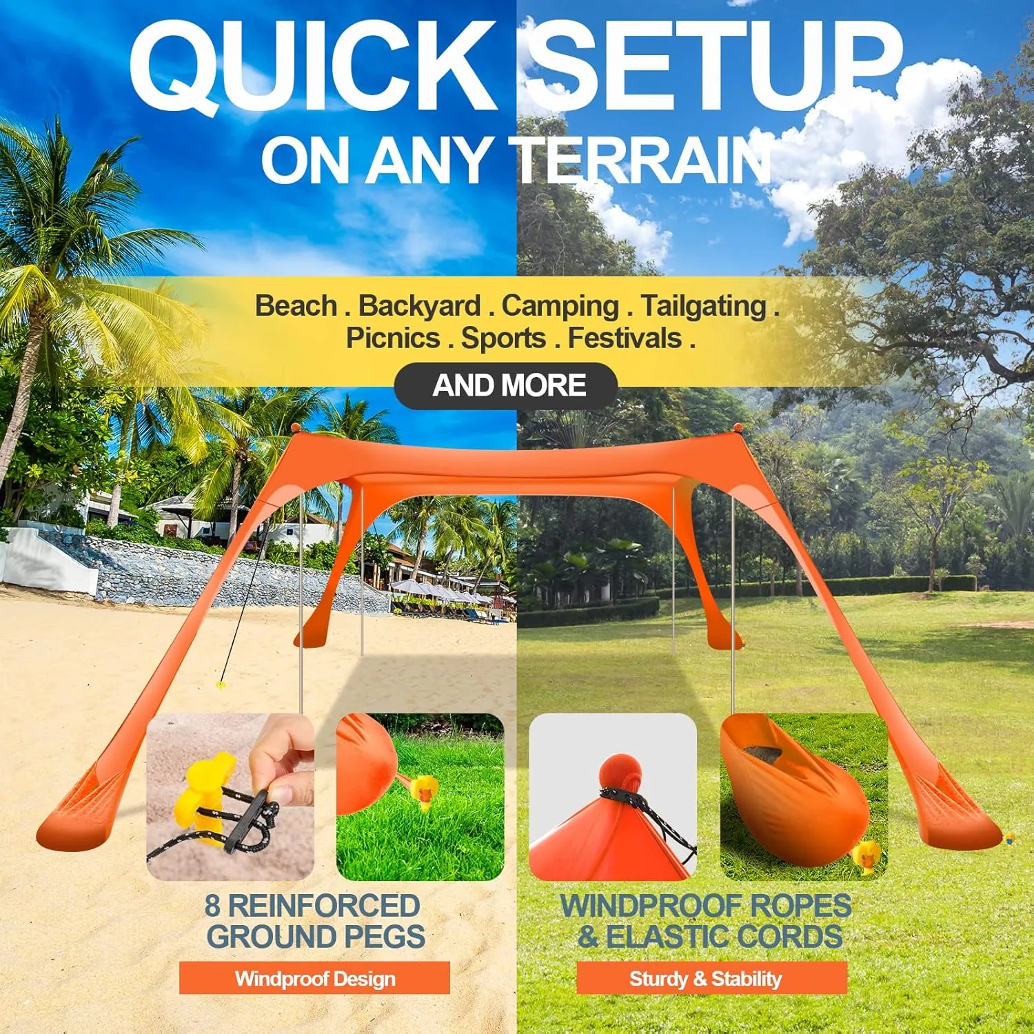 Buheco Beach Tent Pop Up Shade 7x7.5ft Beach Canopy Sun Shelter UPF50  with 4 Foldable Poles-Portable Carrying Bag-Sand Shovel-Ground Pegs-Windproof Ropes for Outdoor Family Camping-Fishing- Picnic