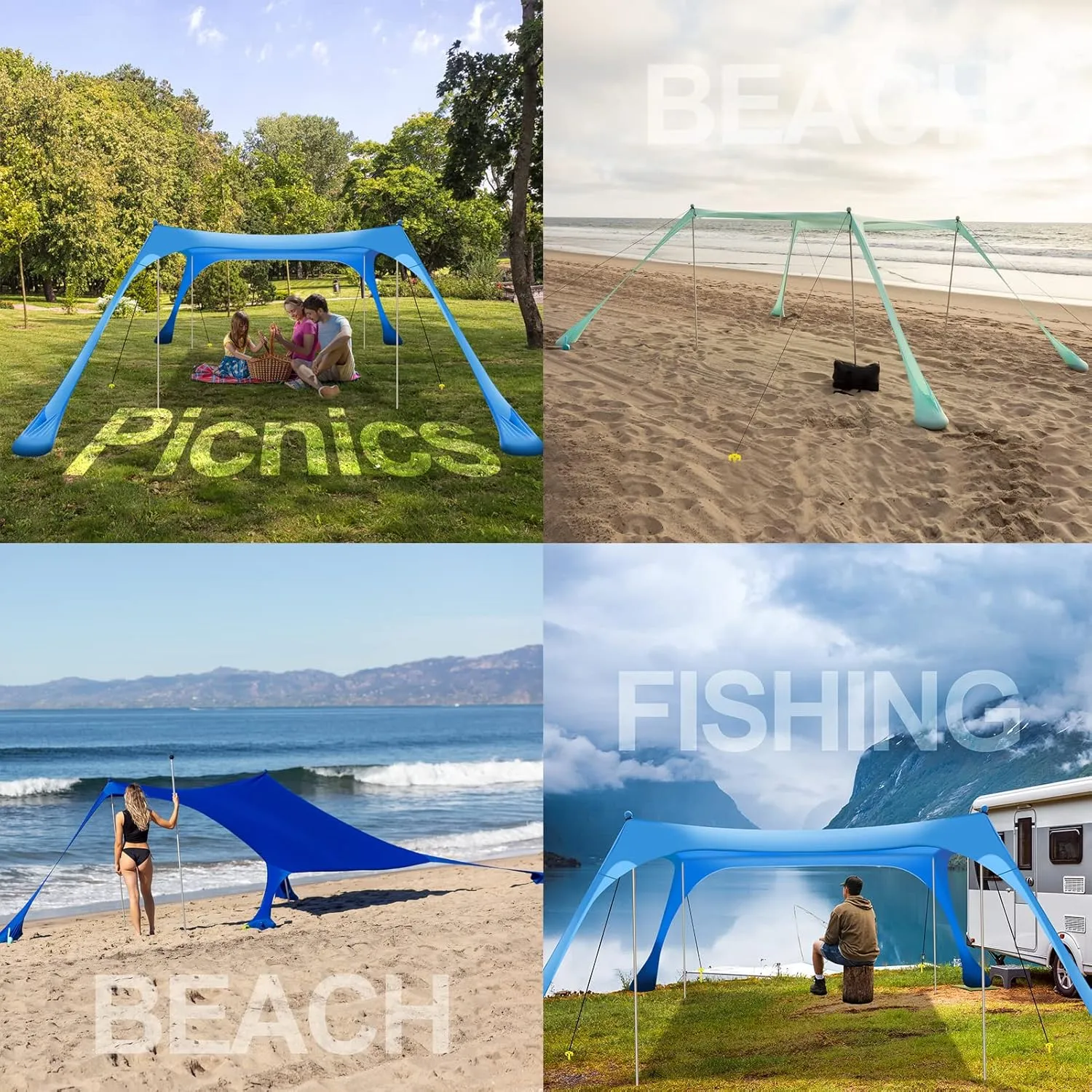 Buheco Beach Tent Pop Up Shade 7x7.5ft Beach Canopy Sun Shelter UPF50  with 4 Foldable Poles-Portable Carrying Bag-Sand Shovel-Ground Pegs-Windproof Ropes for Outdoor Family Camping-Fishing- Picnic