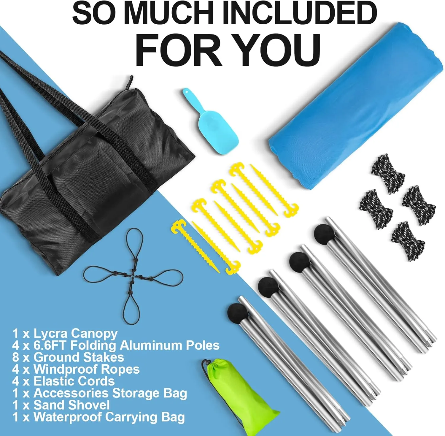 Buheco Beach Tent Pop Up Shade 7x7.5ft Beach Canopy Sun Shelter UPF50  with 4 Foldable Poles-Portable Carrying Bag-Sand Shovel-Ground Pegs-Windproof Ropes for Outdoor Family Camping-Fishing- Picnic