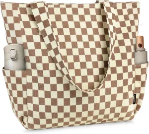 Buringer Corduroy Tote Bag for Women Large Shoulder Bag with Zipper and Pockets for Travel Gym Vacation