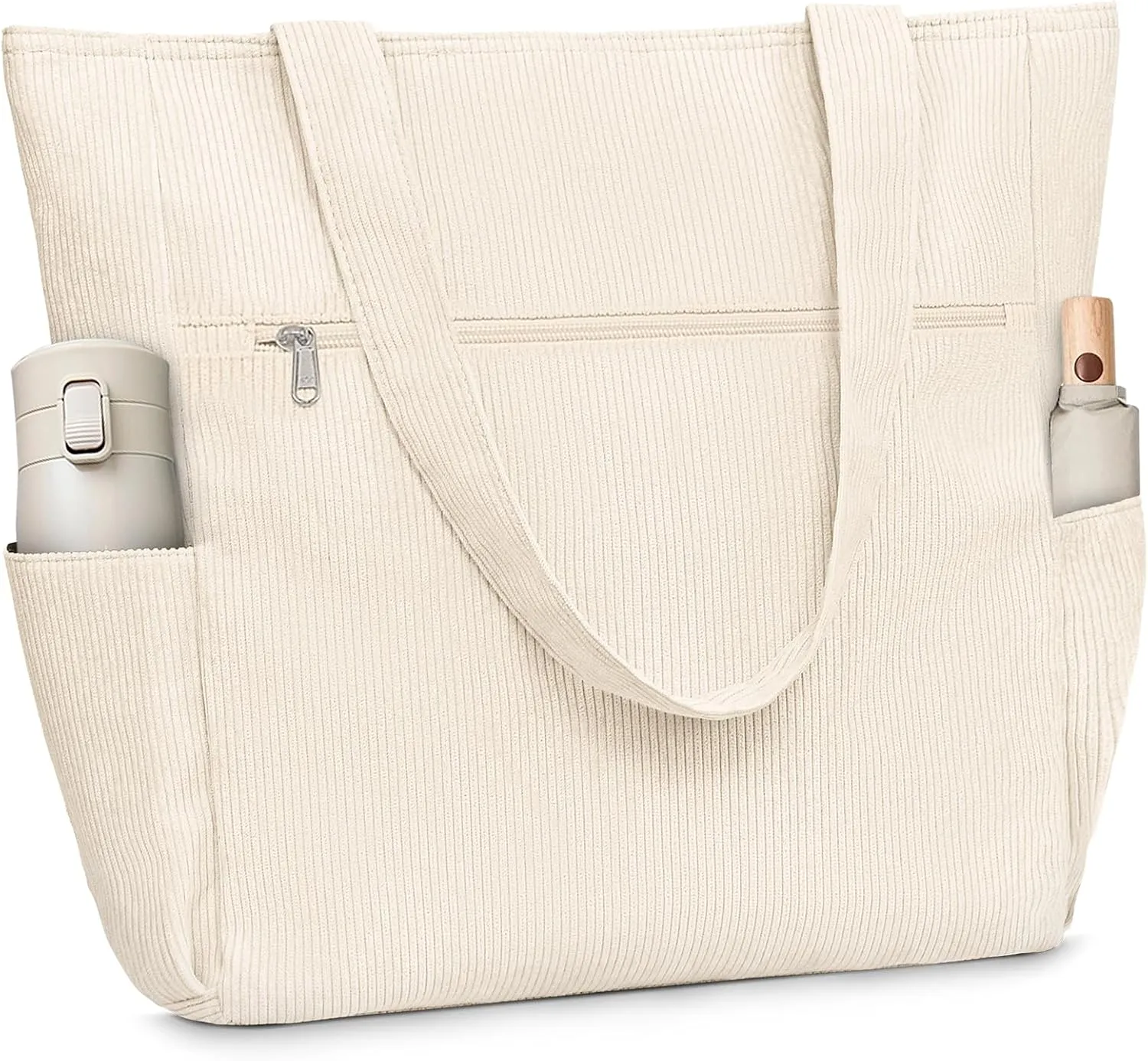 Buringer Corduroy Tote Bag for Women Large Shoulder Bag with Zipper and Pockets for Travel Gym Vacation