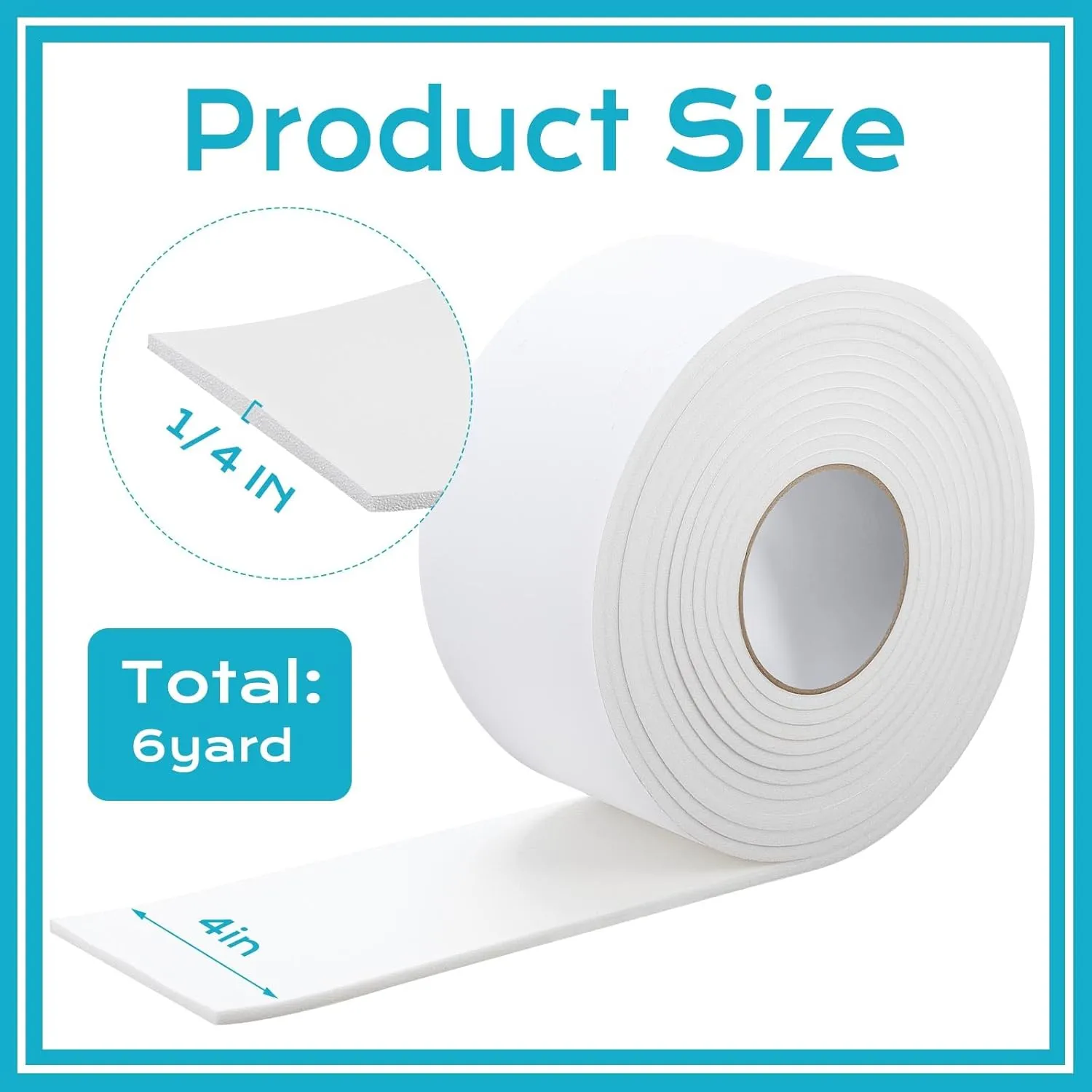 Buryeah 1/4" x 4" x 6 Yard Foam Adhesive Cast Padding Medical Foam with Adhesive Back for Sports Injured Areas, Ball of Foot Cushion, Blister Pads, Foot Pain, Splints and Casts Pad