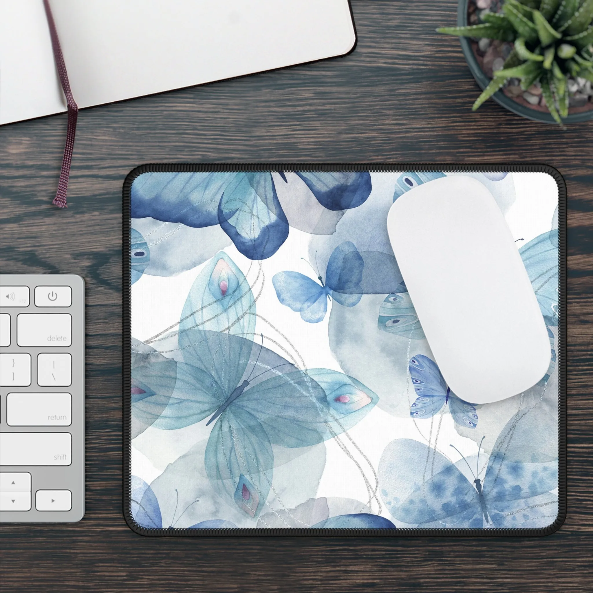 Butterfly Bliss Gaming Mouse Pad - Elegant Blue Floral Design
