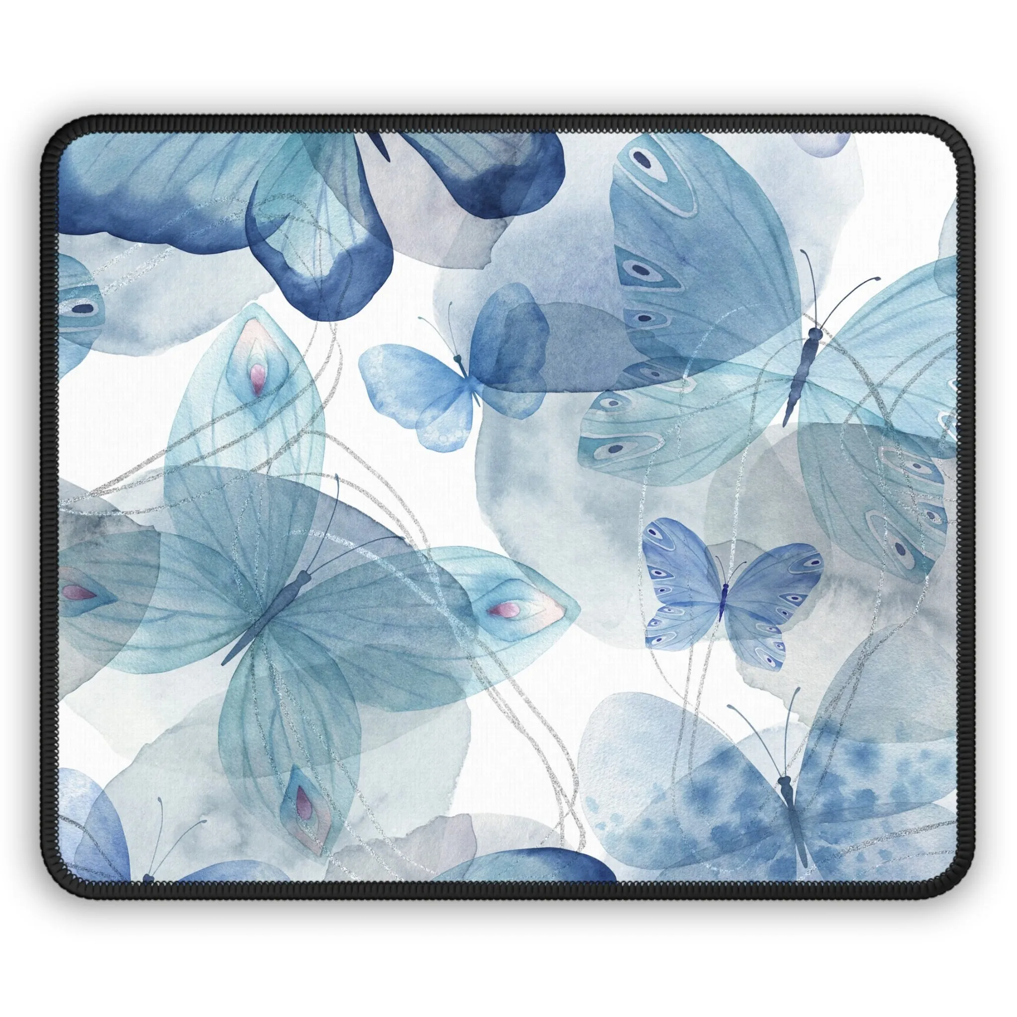Butterfly Bliss Gaming Mouse Pad - Elegant Blue Floral Design