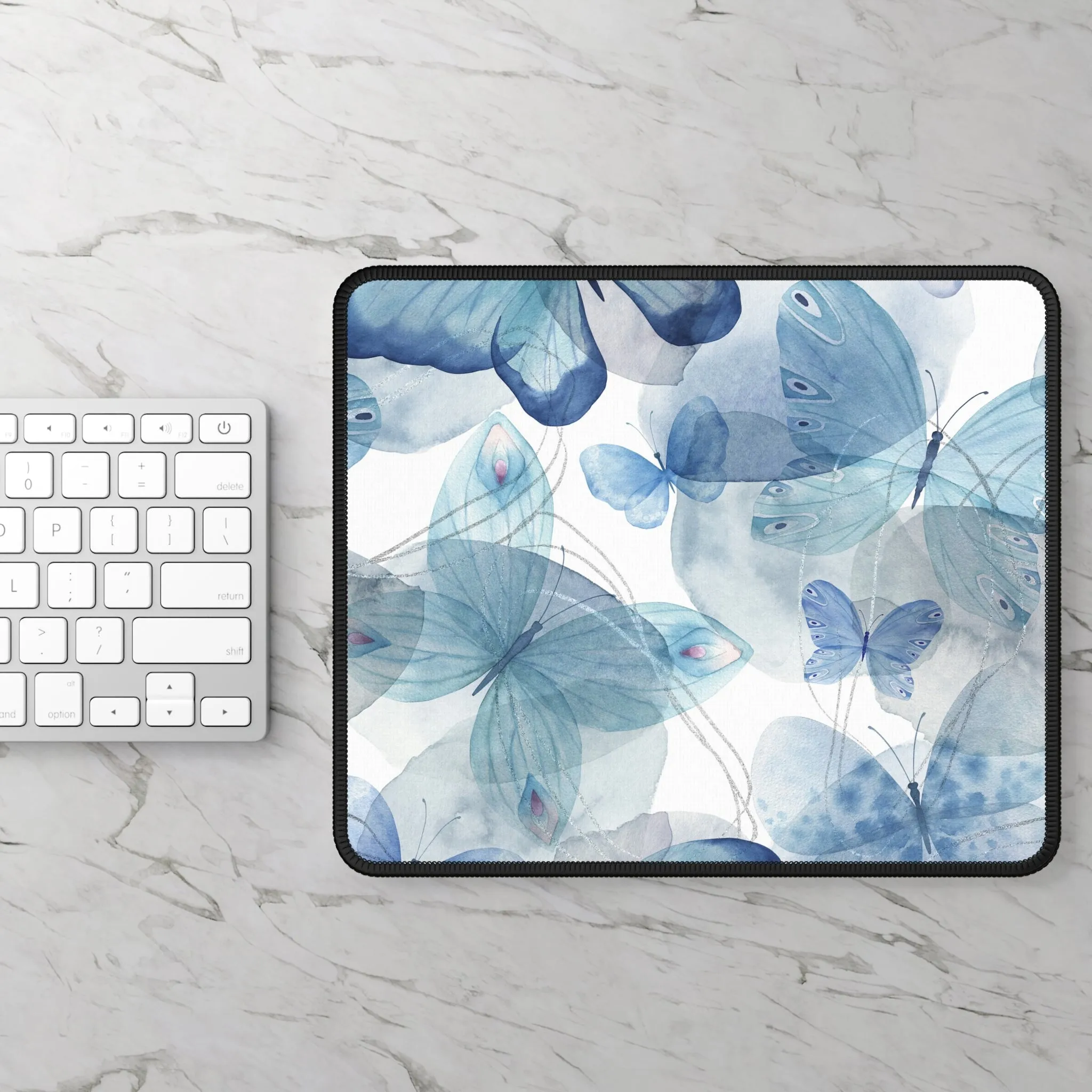 Butterfly Bliss Gaming Mouse Pad - Elegant Blue Floral Design